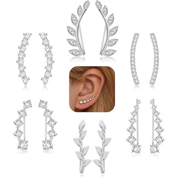 FINREZIO 6Pairs Ear Cuffs Climber Hoop Earring CZ Arrow Crawler Stud Earring - Picture 7 of 7